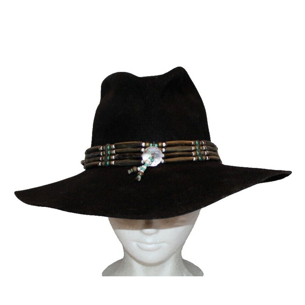VGT Golden Gate Hat Co. Nashville black felt‎ cowboy hat bead & shell hat band
